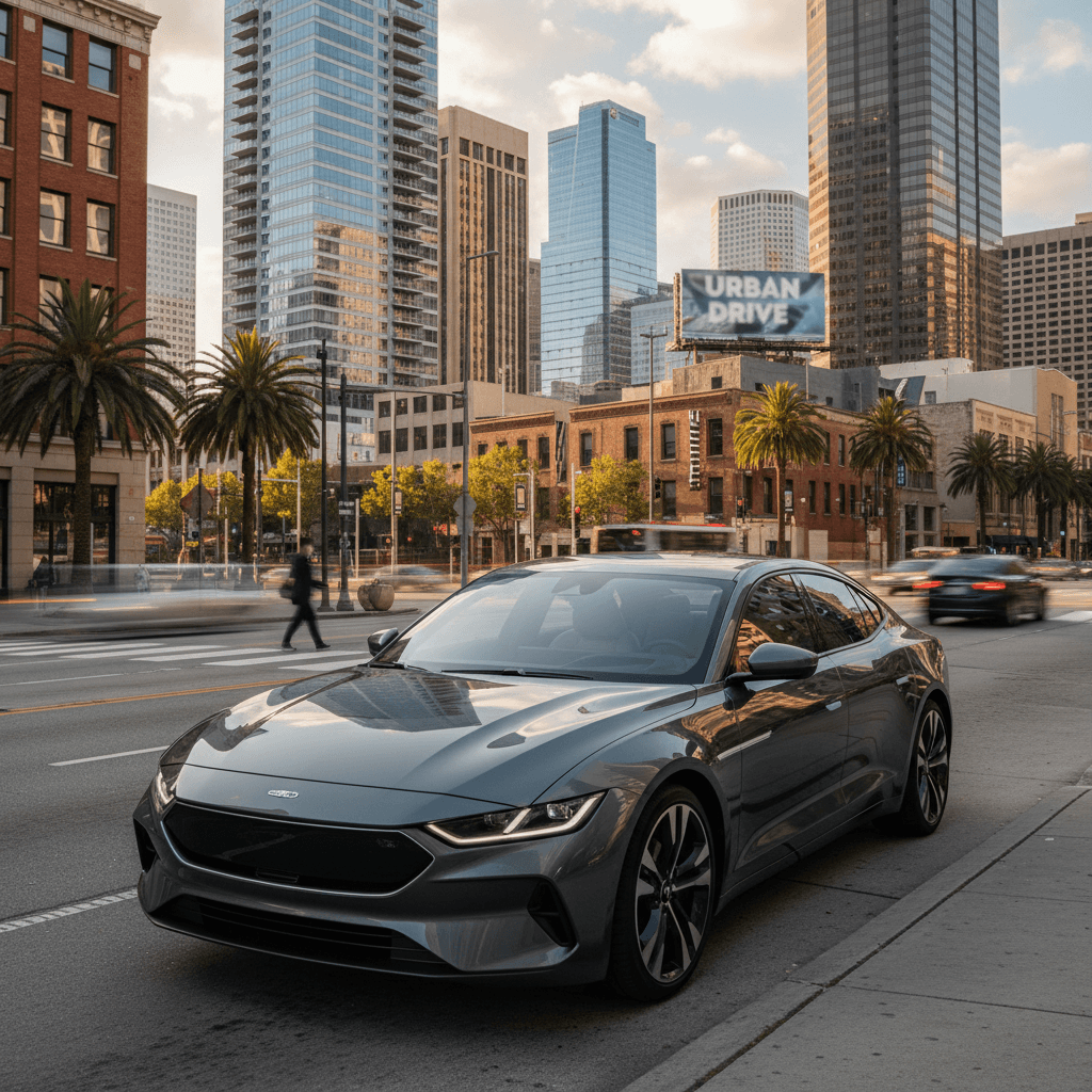 Modern sedan parked on a city street