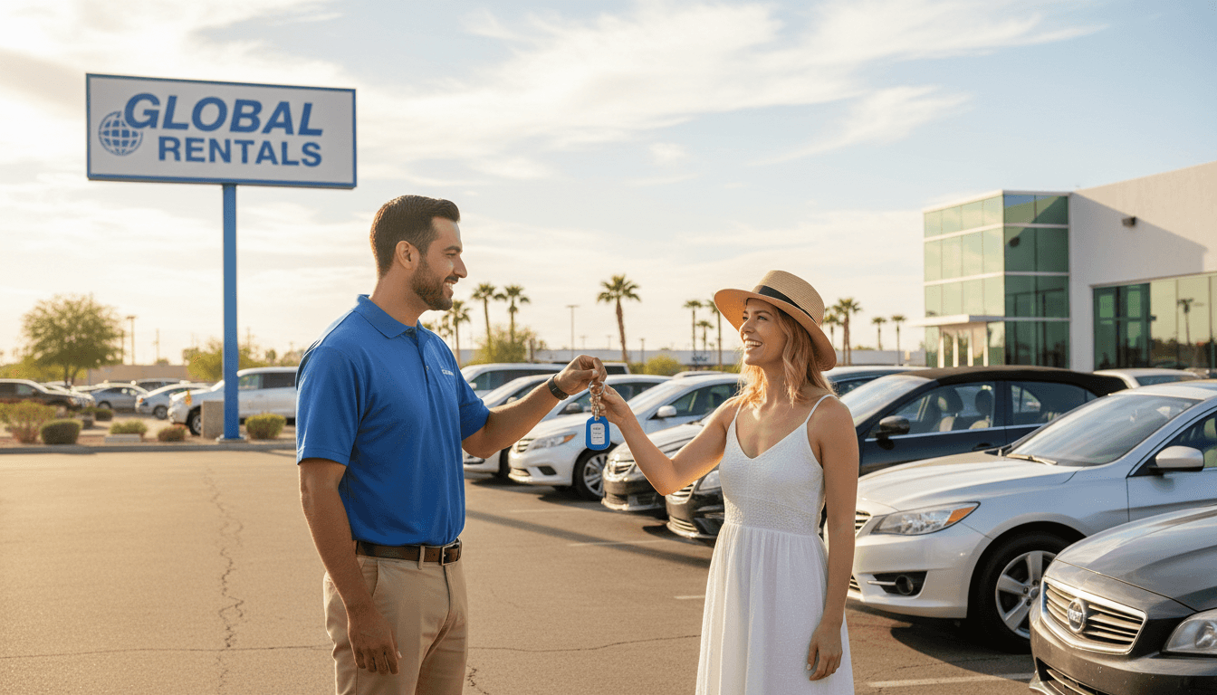 Rideshare driver receiving rental car keys
