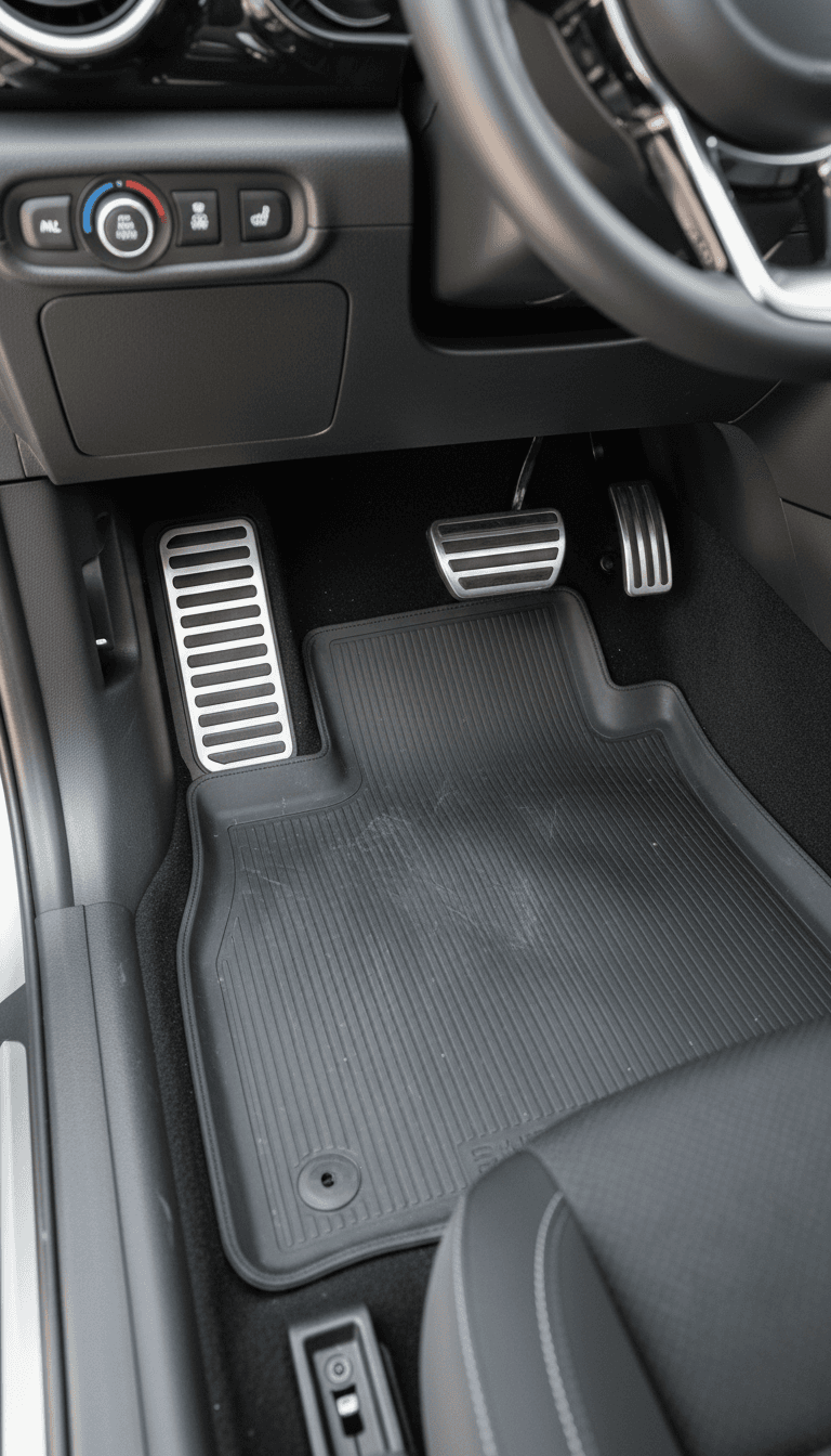 Clean floor mats and pedals inside the rental