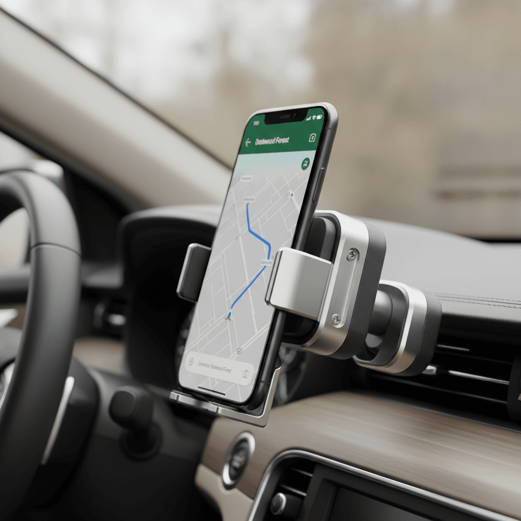 Mounted phone navigating a Houston route